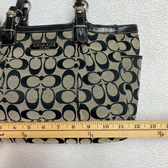 Coach Gallery Signature Black Canvas Patent Leather East West Tote Shoulder Bag - Picture 4 of 13